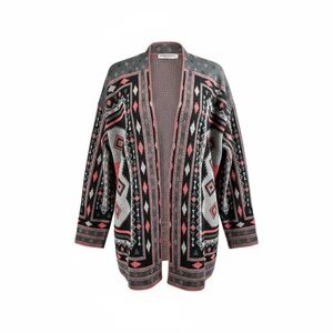 Cotton Emporium Black and Pink Patterned Long Cardigan